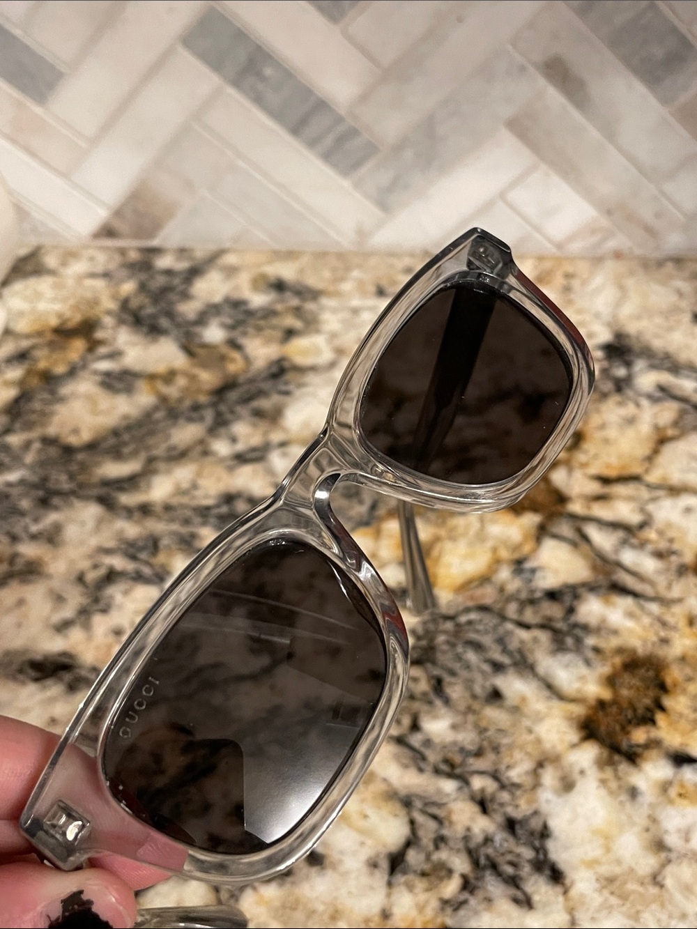 Gucci Clear Frame Sunglasses with Gray Lenses - Picture 14 of 15